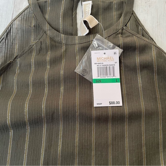 Michael Kors Metallic Stripe Cold-Shoulder Top Ivy work grandmacore light flowy - Picture 8 of 11